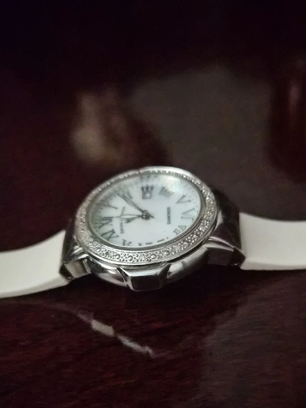 Swiss Legend White Strap Mother-of-Pearl Dial Diamond Accent Watch
